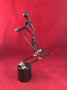 Vintage Handmade Skier Art Sculpture Figurine Black Iron Metal Nail Skiing - Picture 1 of 9