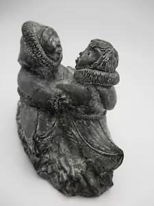 The Wolf Sculptures Inuit Lovers Couple Meeting in Kayaks Soapstone Sculpture - Bild 1 von 11