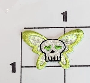 Yellow Skull Butterfly Patch Embroidered Iron On Applique Upcycle - Picture 1 of 1