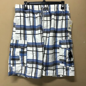 US Polo Assn Men’s Swim Shorts White Blue Striped Size Medium NWT - Picture 1 of 6