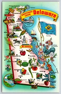 Postal Saludos desde Delaware Mapa Turístico Turismo - Imagen 1 de 2