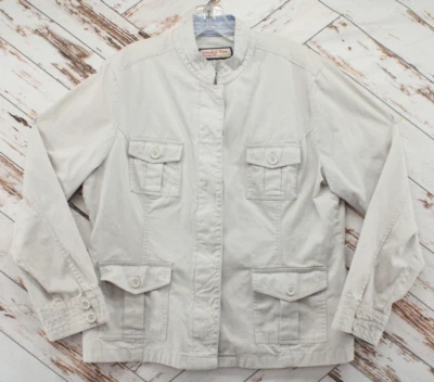 Jamaica Bay Safari Jacket Women's XL Bone Color cargo pockets Mock Collar - Image 1 of 4