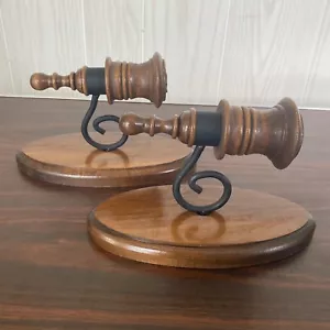 Pair Vintage Solid Wood Black Metal Candle Holder Tall Wall Sconces Gothic Decor - Picture 1 of 7