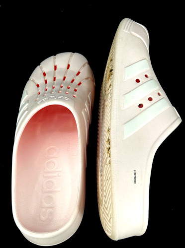 Adidas Adilette rosa bianco gomma slip on EVA mulo zoccoli sandali scarpe donna 10