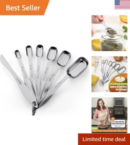 7-Piece Measuring Spoon Set in Stainless Steel for Dry & Liquid Ingredients - Picture 1 of 11