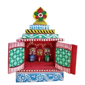 Templo Jagannath de madera artesanal para puja y decoración del hogar conjunto de 1 pieza - Imagen 1 de 3