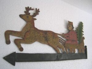 MAN WITH X-MAS TREE AND REINDEER WEATHER VANE . WEATHERVANE