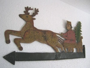 MAN WITH X-MAS TREE AND REINDEER WEATHER VANE . WEATHERVANE - Picture 1 of 9