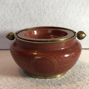 Cenicero quemador de incienso vintage chino cloisonné esmalte latón abatible - Imagen 1 de 11
