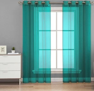2PC GROMMET SOLID VOILE SHEER PANEL WINDOW CURTAIN TREATMENT DRAPE NEW DECOR - Picture 1 of 28