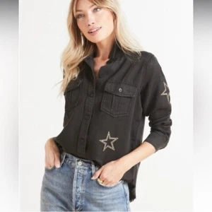 Rails black metallic stars button down shirt raw hem women’s size large NWOT - Picture 1 of 10