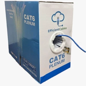 550Mhz 1000ft Cat6 Plenum Ethernet Solid Bulk Cable Blue EfficientCables - Picture 1 of 2