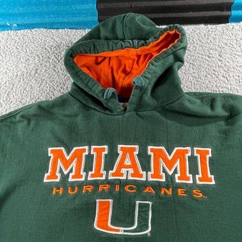Miami Hurricanes Hoodie Mens XL Green Embroidered Pullover Sweatshirt 90s The U Cover