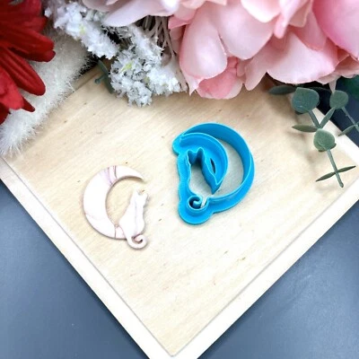 Moon with Cat Polymer Clay Cutter - Earring Making - Handmade Jewellery - Image 1 of 4
