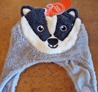 Conjunto de sombrero y manoplas de invierno de lana para niños pequeños tejón animal equipo mascota Foto 1 de 3