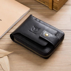Genuine Leather Wallet for Men Large Capacity ID Window Card Case with Zip Coin - Picture 1 of 6