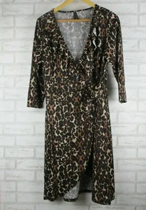 Crossroads womens mock wrap dress brown black leopard print 12 v-neck - Picture 1 of 10