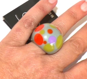 Sobral Rare Bolas Bolinhas Multicolor Polka Dot Gray Artist Made Ring Size 8 - Picture 1 of 7