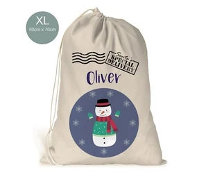Personalisierter XL Weihnachtssack Strumpf Xmas Geschenktüte Geschenke Jungen Schneemann - Bild 1 von 1