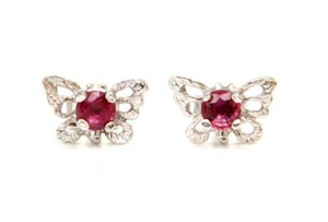 9ct White Gold Ruby filigree Butterfly Stud earrings Gift Boxed Studs Made in UK - Picture 1 of 6