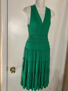 Sangria Green Peasant Dress Sz M Rayon/Spandex 6 tier ruffles V Neck Sleeveless - Picture 1 of 6