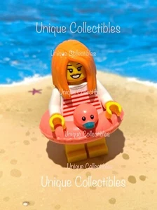 LEGO Minifigure Beach Girl in Swimsuit w/ Pink Duck Floatie Accessory Bundle NEW - Picture 1 of 4