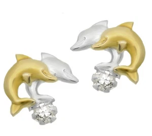 Ohrringe Kinder Ohrstecker Delfin synt.Zirkonia 925 Silber teilvergoldet Delphin - Bild 1 von 3