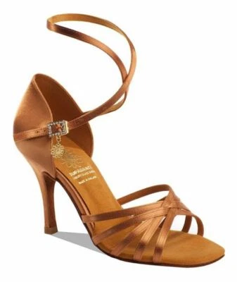 Supadance 1143 2.5" & 2.5" W/3" Stiletto Women Dark Tan Satin Latin Dance Shoes - Image 1 of 3