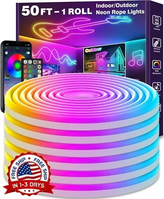 Tira De Luz De Neón Iluminación De Luces De Cuerda De Tubo De Neón 50Ft NUEVO US - Image 1 of 4