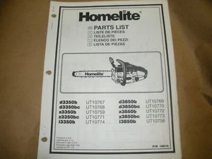 Homelite chainsaw parts list MANUAL 3350,3850 SERIES #16010 P1 - Picture 1 of 1