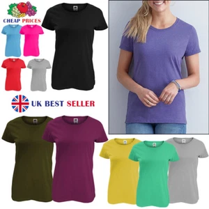 Ladies Plain T-Shirts Women's Fruit of the Loom Crew Neck Cotton UK - Picture 1 of 16