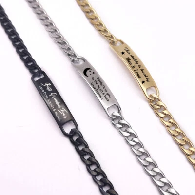 Personalised Engraved Mens Steel Bracelet Fathers Day Birthday Gift Dad Grandad - Image 1 of 4