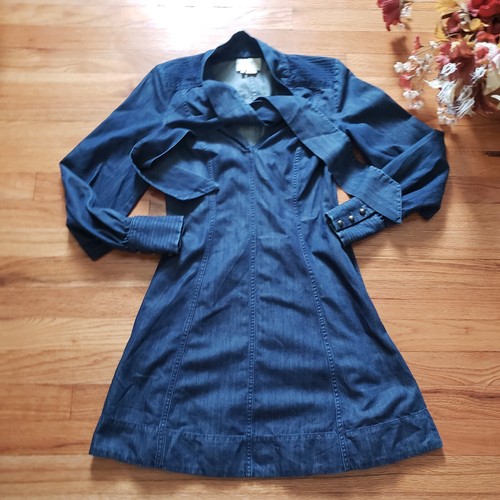 Cravatta Kate Spade New York da donna collo a V manica lunga denim blu taglia 2 cotone