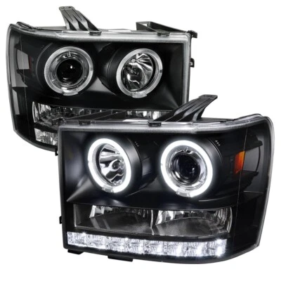 For 07-13 GMC Sierra Black Projector Dual Halos Headlights w/White LED DRL - Image 1 of 3
