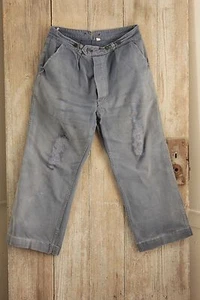 Vintage Hose französische Arbeitskleidung blau geflickte Hose 33 Zoll Taille 1930er Jahre Baumwolle - Bild 1 von 8