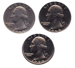 1968-S, 1969-S & 1970-S Cameo Washington QUARTER - Run of 3 - Picture 1 of 1