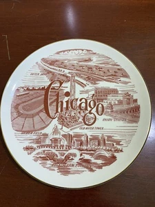 Sammelteller, Chicago Souvenirteller, Vintage, Keramik, rot & weiß - Bild 1 von 8