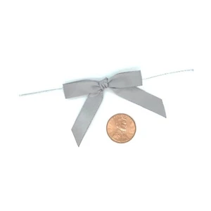 Pre-Tied Silver Satin Bows With Wire Ties - 3/8in. x 2in. - 12 Pcs (pm4824799) - Picture 1 of 1