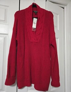 Neu mit Etikett roter Ralph Lauren Pullover Tunika V-Ausschnitt Damen 100 % Baumwolle XL UVP $ 99,50  - Bild 1 von 8