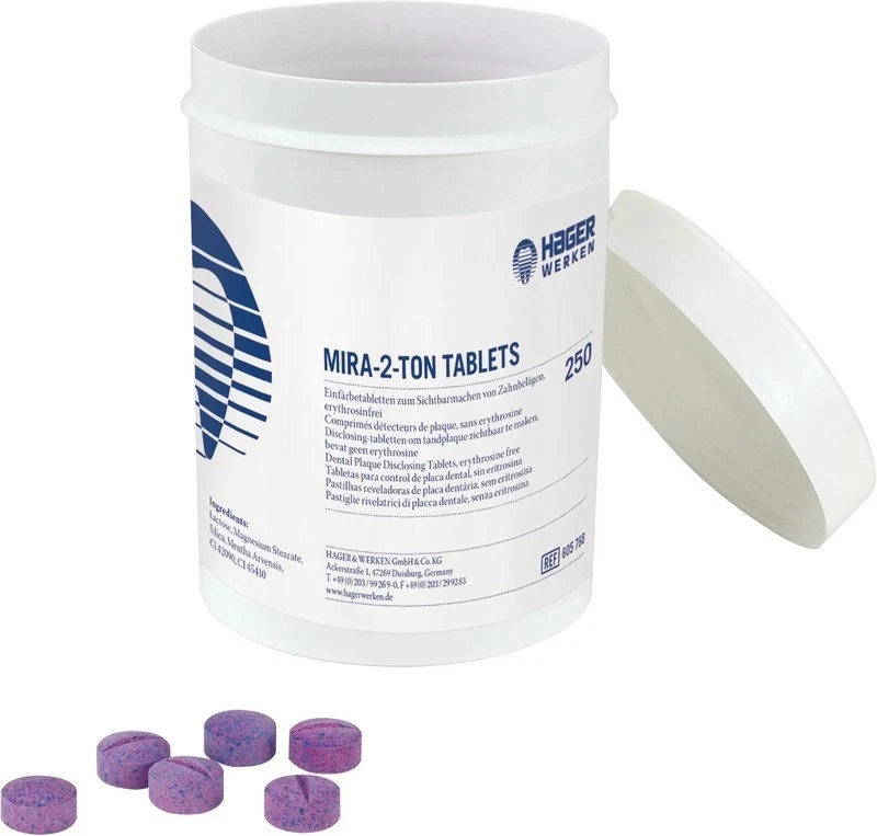 250 Miradent Mira 2 Ton Plaquetest indikator Einfärbetabletten Zahn Belag weiß