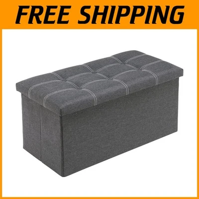 Folding Storage Ottoman Bench - 30" Grey Linen Fabric - Image 1 of 4