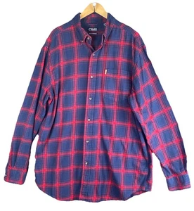 Chaps Performance Button Down Shirt Men’s XLT Red Plaid Cotton Flannel - Picture 1 of 7