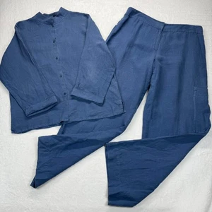 Eileen Fisher Button Down Linen Shirt Top Women's Size M Blue READ - Picture 1 of 11
