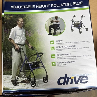 Drive 4-Wheel Rollator 300 lbs. Aluminum 29.5 to 38 inch Handle Height - Blue - Image 1 of 2