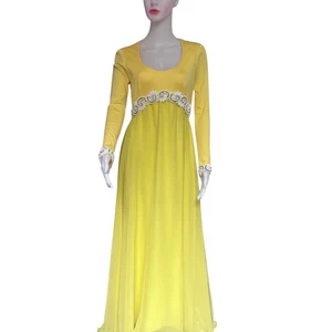 Vintage LILLIE RUBIN COLLECTION 700 Yellow Jersey Knit Beaded Maxi Dress Sz S - Picture 1 of 5