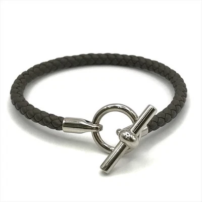 Hermès Grennan Leather Bracelet Red Silver Hardware Women's Jewelry - Image 1 of 4