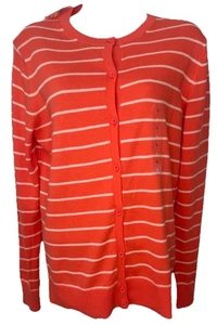 GAP Pullover Damen Gr. Large Strickjacke koralle gestreift leichte Knöpfe NEU - Bild 1 von 6
