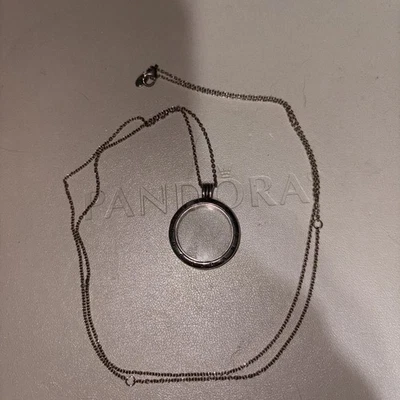 Auténtico collar colgante medallón flotante Pandora SS cadena ajustable de 30” Foto 1 de 4