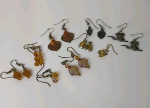 Fall Earrings Lot of 8 Pairs + 2 Singles  Autumn Leaves, Glass Beads, Boho Style - Picture 1 of 1
