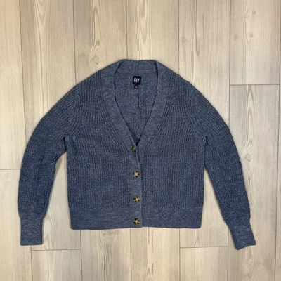 GAP Women’s Large Classic Cotton Rib Cardigan Bainbridge Blue  - Image 1 of 4